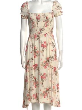 Reformation Cream Midi Dress with Pink Floral Print